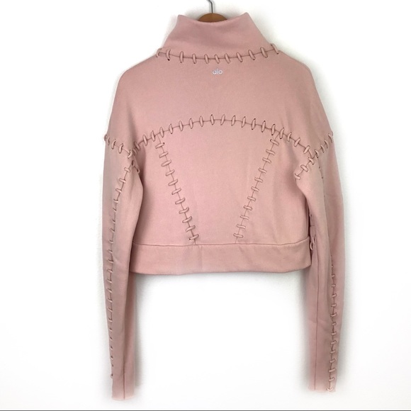ALO Yoga blush pink high neck loop stitch zip front crop sweatshirt size small - Picture 3 of 9